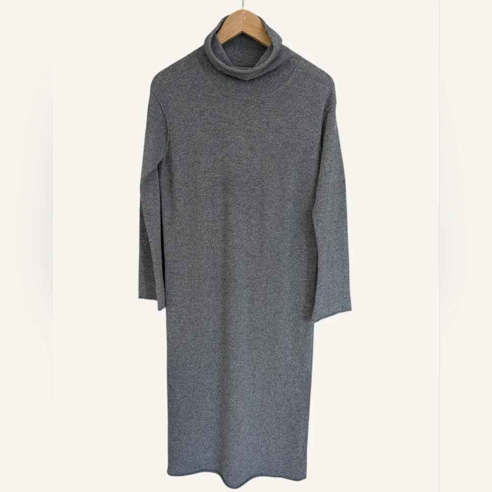 James Perse 100 Percent Cashmere Funnel Neck Midi Dress Gray Size 0 Minimalist - Picture 2 of 7